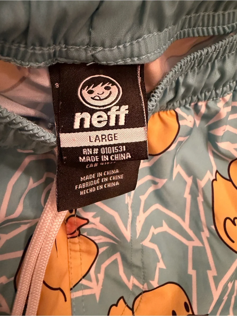 Neff Men’s Large Rubber Duck Swim Trunks Blue Yellow Novelty Board Shorts